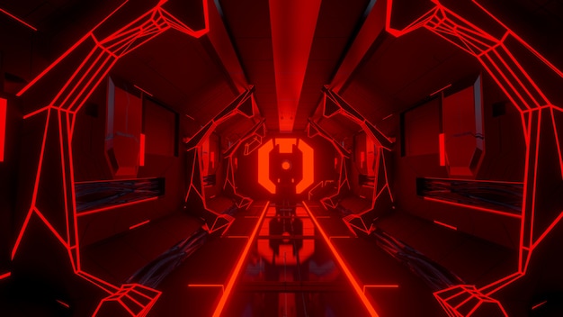 Футуристический научно-фантастический коридор светящегося неонового портала