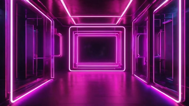 Futuristic science fiction luxury modern neon glow rectangle frame shape lines tube purple pink blue