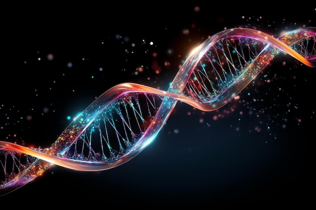 Foto una proiezione olografica scientifica futuristica di filamenti di dna