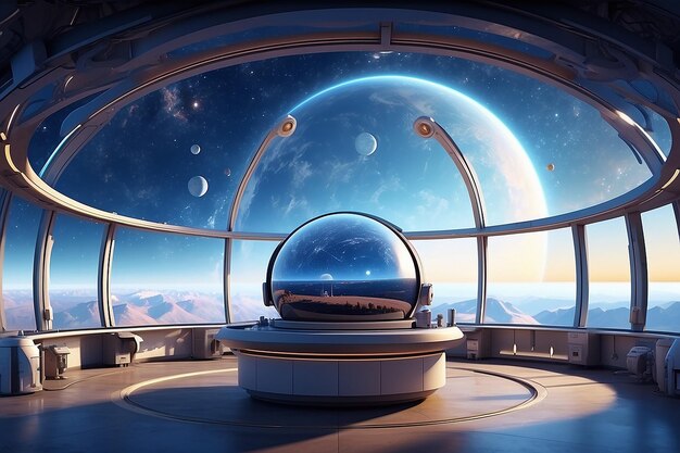 Foto futuristic science lab background wallpaper con una vista panoramica degli osservatori celesti