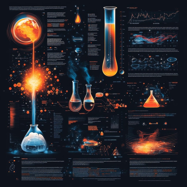 futuristic science laboratory experiment with glowing liquid and data visualization