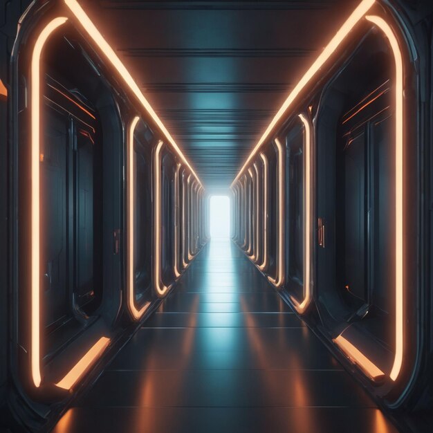 Photo futuristic scientific corridor decorated with lights