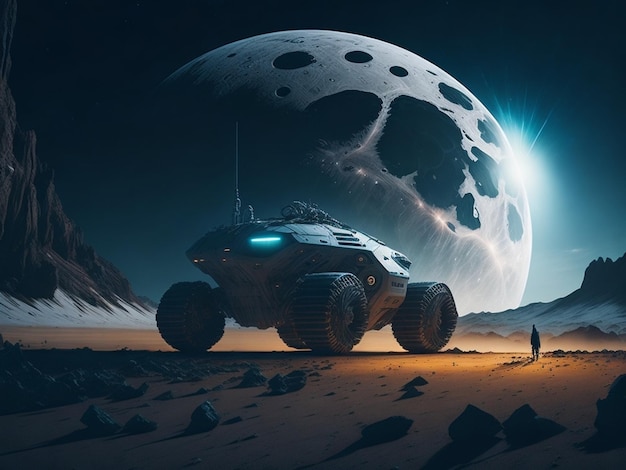 futuristic scifi background lunar rover planet with 3D environments generated by AI