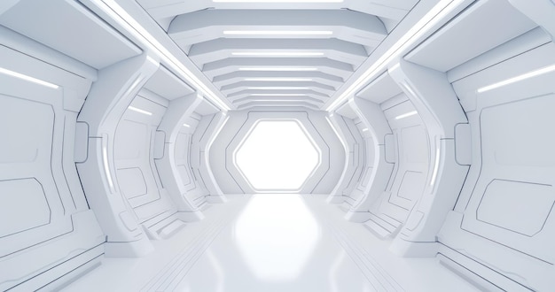Футуристический научно-фантастический коридор с ярким светом