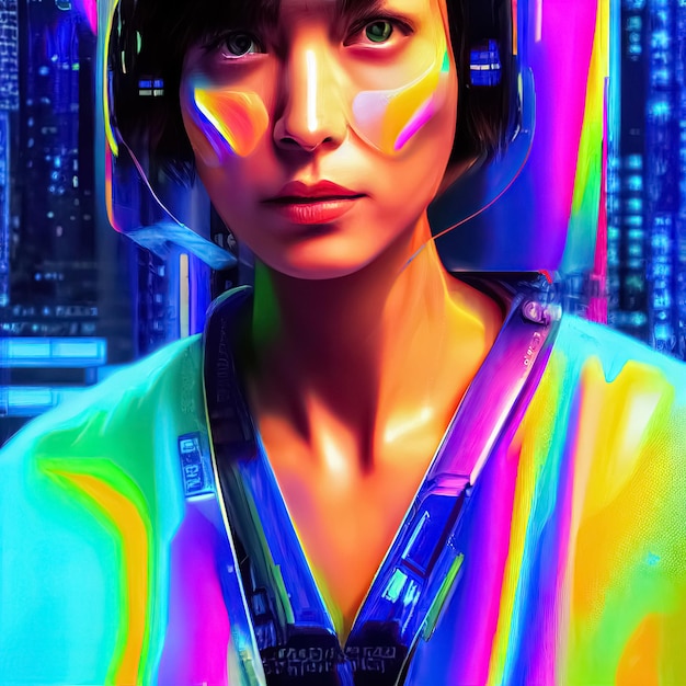 Futuristic scifi fantasy cyberpunk woman Cybernetic technology concept Digital 3D illustration