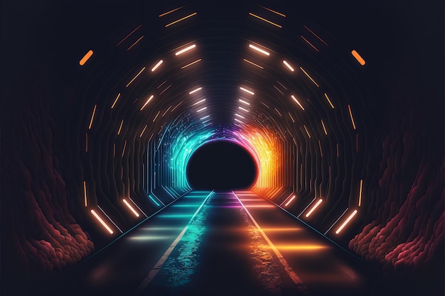 Futuristic scifi illuminated neon glowing tunnel Generative ai