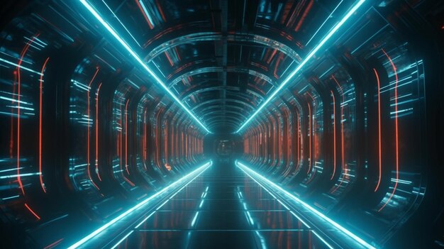 Futuristic scifi illuminated neon glowing tunnel