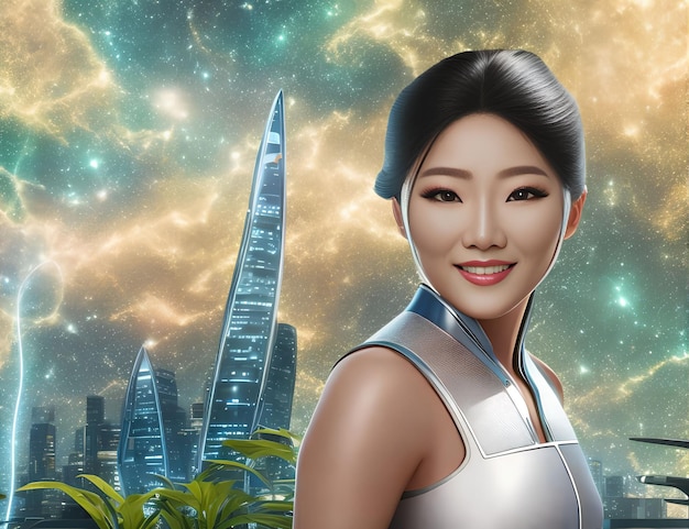 Futuristic scifi portrait smart future asian woman generative art by AI