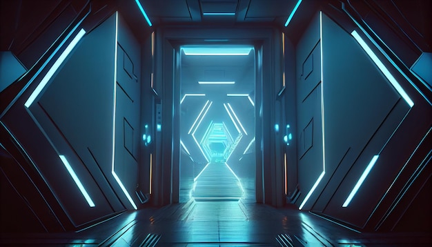 Futuristic scifi tunnel corridor with neon lightsgenerative ai