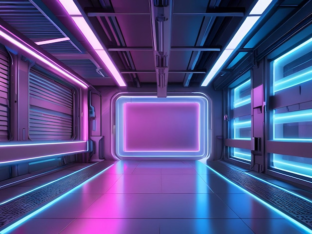 A futuristic scifiinspired background with sleek metallic surfaces and neon lights Social media