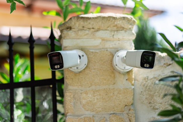 Futuristic security cameras scanning the street in 4K