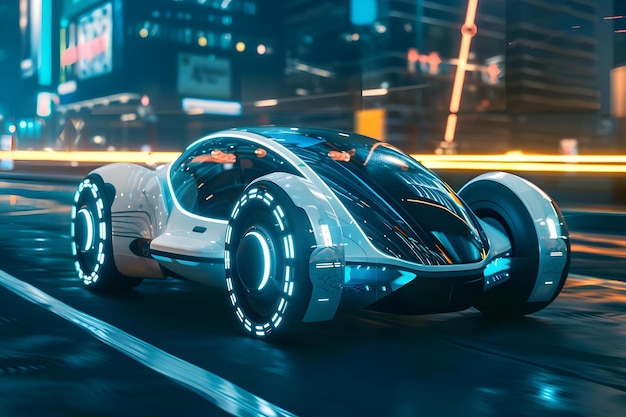 Futuristic selfdriving electric car with advanced technology rendered in 3D Concept Automotive Design Electric Vehicles CuttingEdge Technology Futuristic Concepts 3D Rendering | Premium AI-generated image