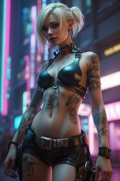 Futuristic sexy young cyborg woman