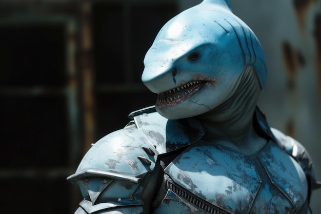 Photo futuristic shark character in armor suit