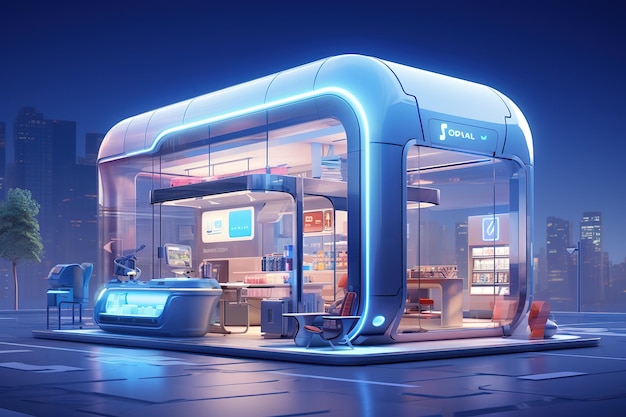 futuristic shop on blue background ai background