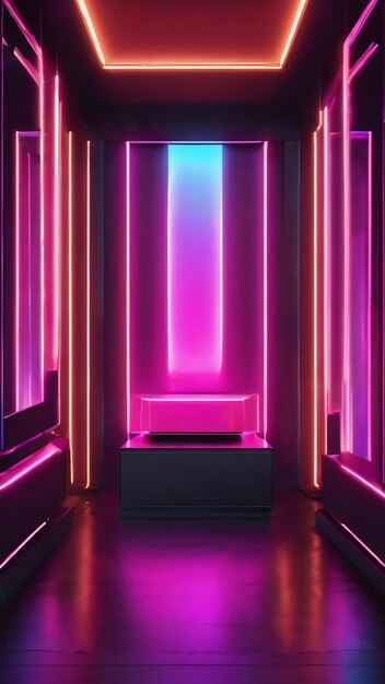 Futuristic showcase concept empty show scene abstract geometric glow neon background technology ban