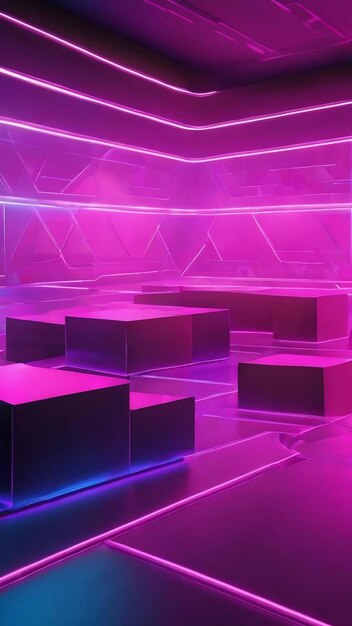 Futuristic showcase concept empty show scene abstract geometric glow neon background technology ban