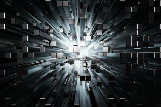 Futuristic Silver squares extruded abstract  , 3d render