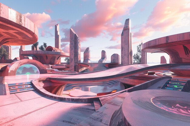 Photo futuristic skatepark in a city of levitating platf