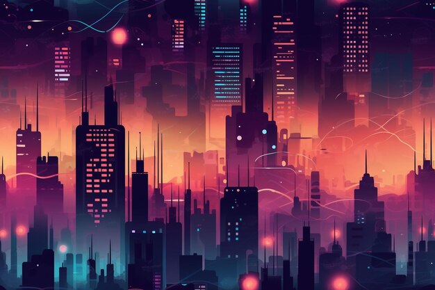 Футуристический горизонт светится в Дубае в темную ночь, сгенерированную искусственным интеллектом