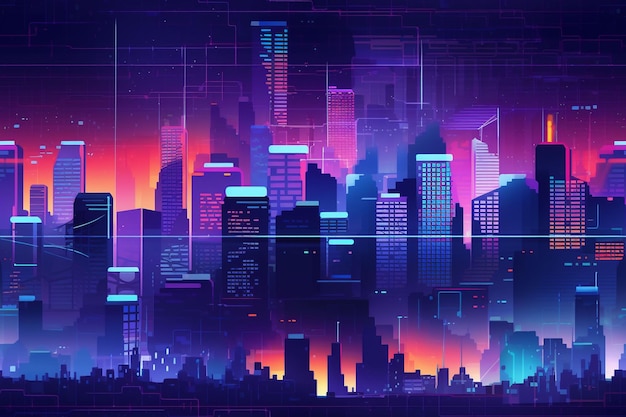Futuristic skyline glows in Dubai dark night generated by AI