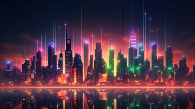 Futuristic skyline glows in Dubai dark night generated by AI