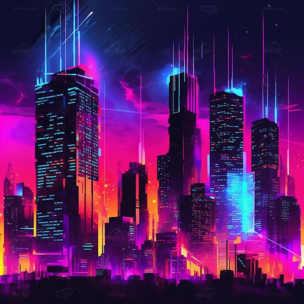 Futuristic skyline glows in Dubai dark night generated by AI