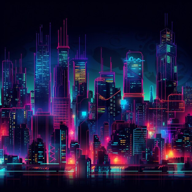 Futuristic skyline glows in Dubai dark night generated by AI