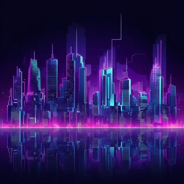 Futuristic skyline glows in Dubai dark night generated by AI