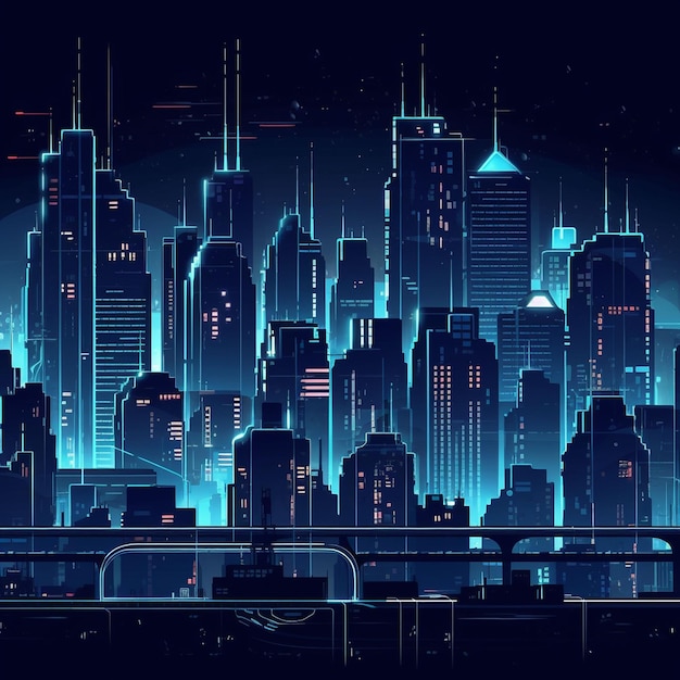 Futuristic skyline glows in Dubai dark night generated by AI