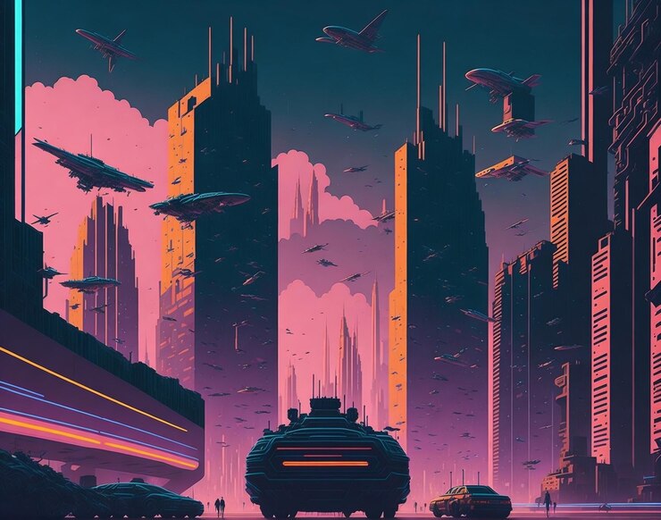 Premium AI Image  Futuristic Skylines Neonlit Urban Landscape of 