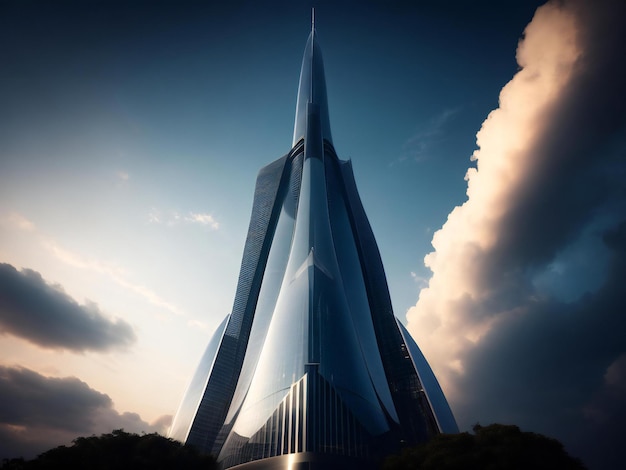 Futuristic skyscraper built with elegance and luxury vanishing point ai generated