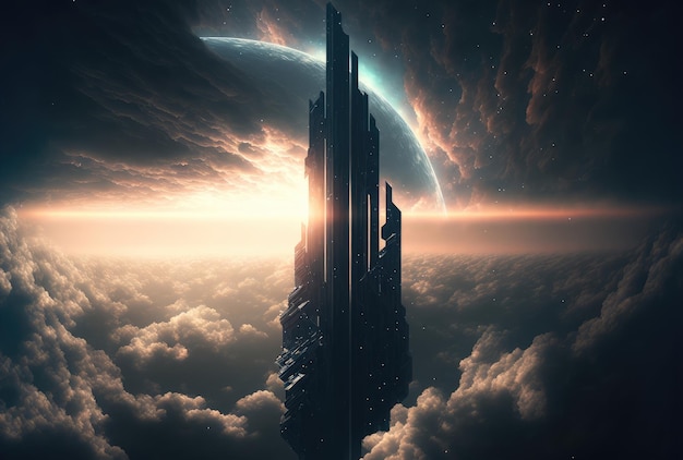 Futuristic skyscraper above the clouds Generative AI