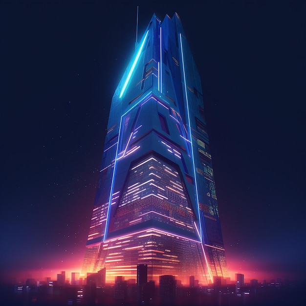 Футуристический небоскреб с неоновой подсветкой