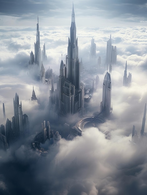 Futuristic Skyscrapers Piercing through the Clouds