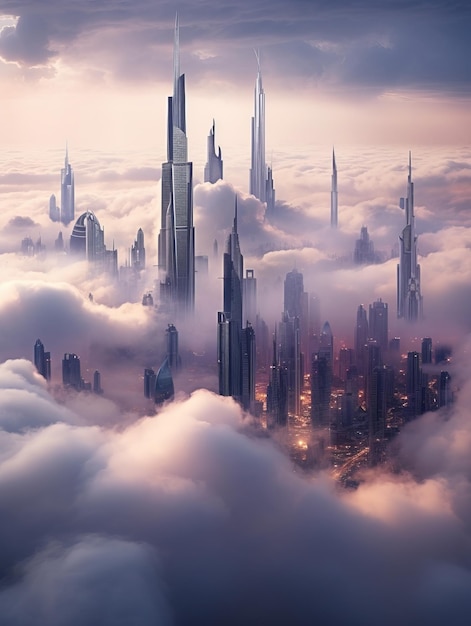 Futuristic Skyscrapers Piercing through the Clouds