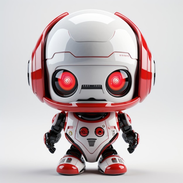 The Futuristic Small Robot A Blend of Human and Machine with a Striking Red and Black Full Body Hel