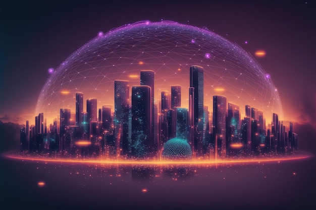 Futuristic smart city internet network connection through wireless system