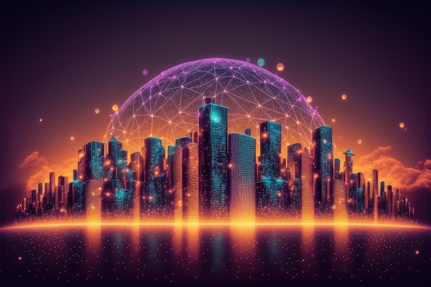 Futuristic smart city internet network connection through wireless system