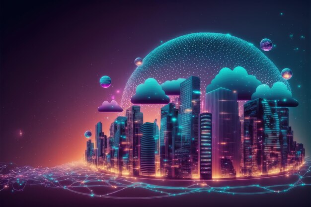 Futuristic smart city internet network connection through wireless system