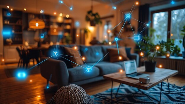 사진 futuristic smart home diverse connected devices and digital icons for seamless integration