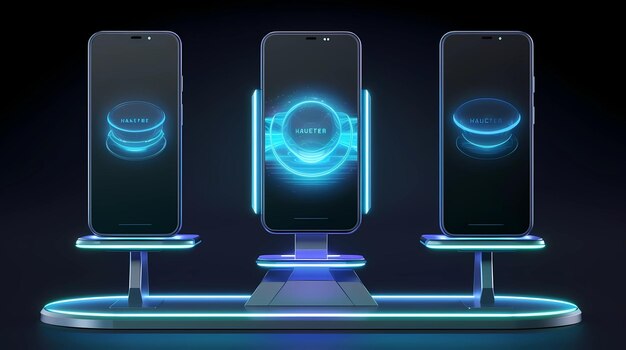 Photo the futuristic smartphone with glowing neon circle generative ai illustrations