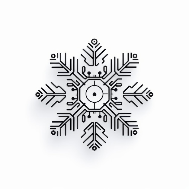 Futuristic Snowflake A Intricate Fusion of Black Lines Soldering Design and Circuitry in 2D Amids