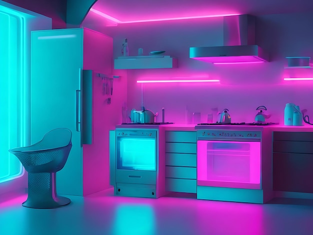 futuristic soft clean neon kitchen background 580856 497