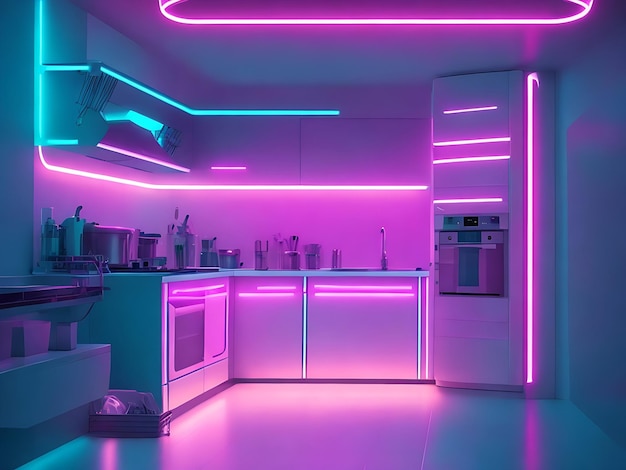 futuristic soft and clean Neon kitchen background