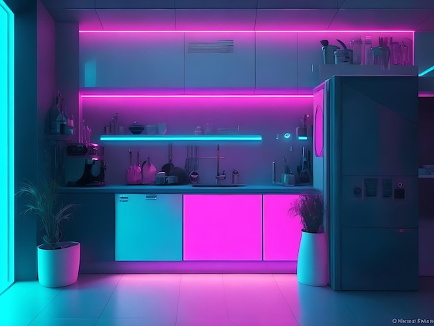 futuristic soft and clean Neon kitchen background
