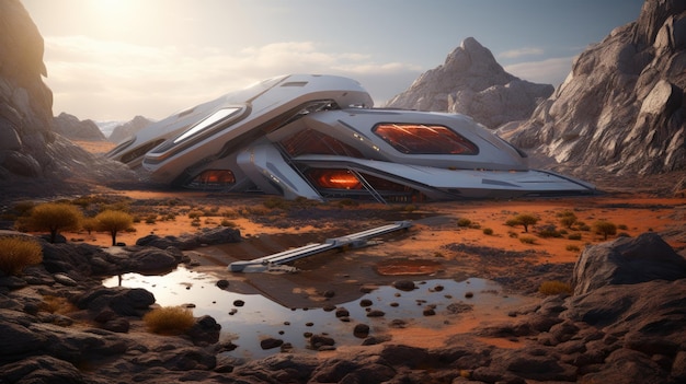 Futuristic solar powered research facility in a remote location Created with Generative AI technology