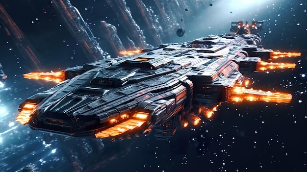 Premium AI Image  Futuristic space battleship fleet ai generate