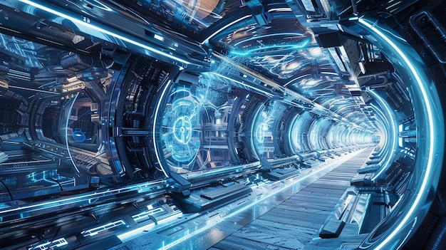 Фото Футуристическая космическая колония в научно-фантастическом туннельном изображении