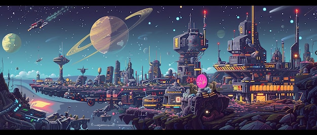 futuristic space colony with advanced technology
